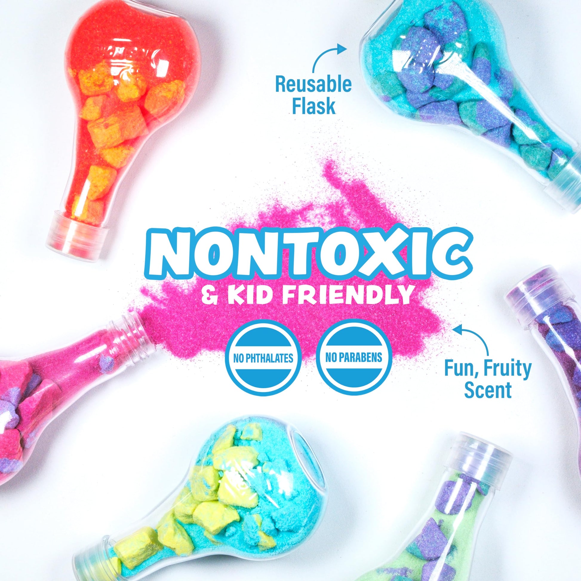 Bubbling and foaming colored streams from the Tub Works sensory bath toy mixing with water.