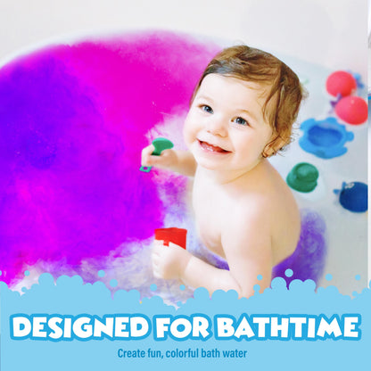 Nontoxic fragrance free bath color tablets in seven rainbow colors for children