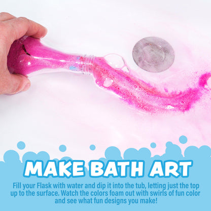 The complete six piece set of USA imported STEM inspired children bath toys on a clean background.
