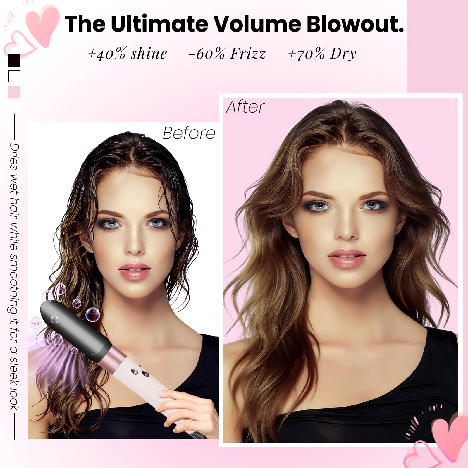 Side view of the air-powered sleek hair styler attachment showing the directional airflow vents.