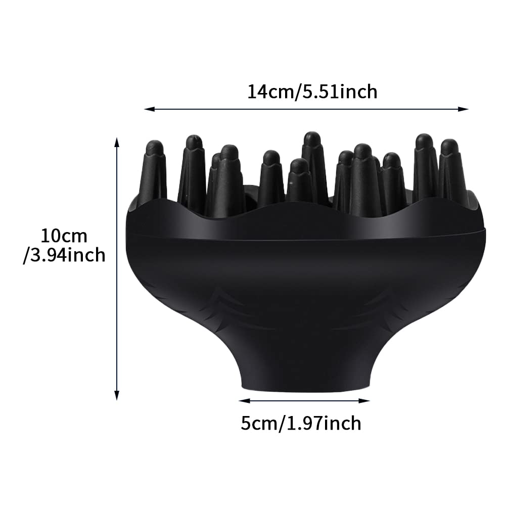 Black curly hair diffuser nozzle showing the adjustable connection mechanism.