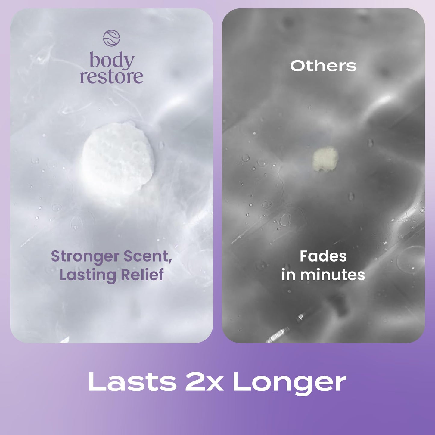 Steps demonstrating where to place the aromatherapy tablet under a warm shower stream