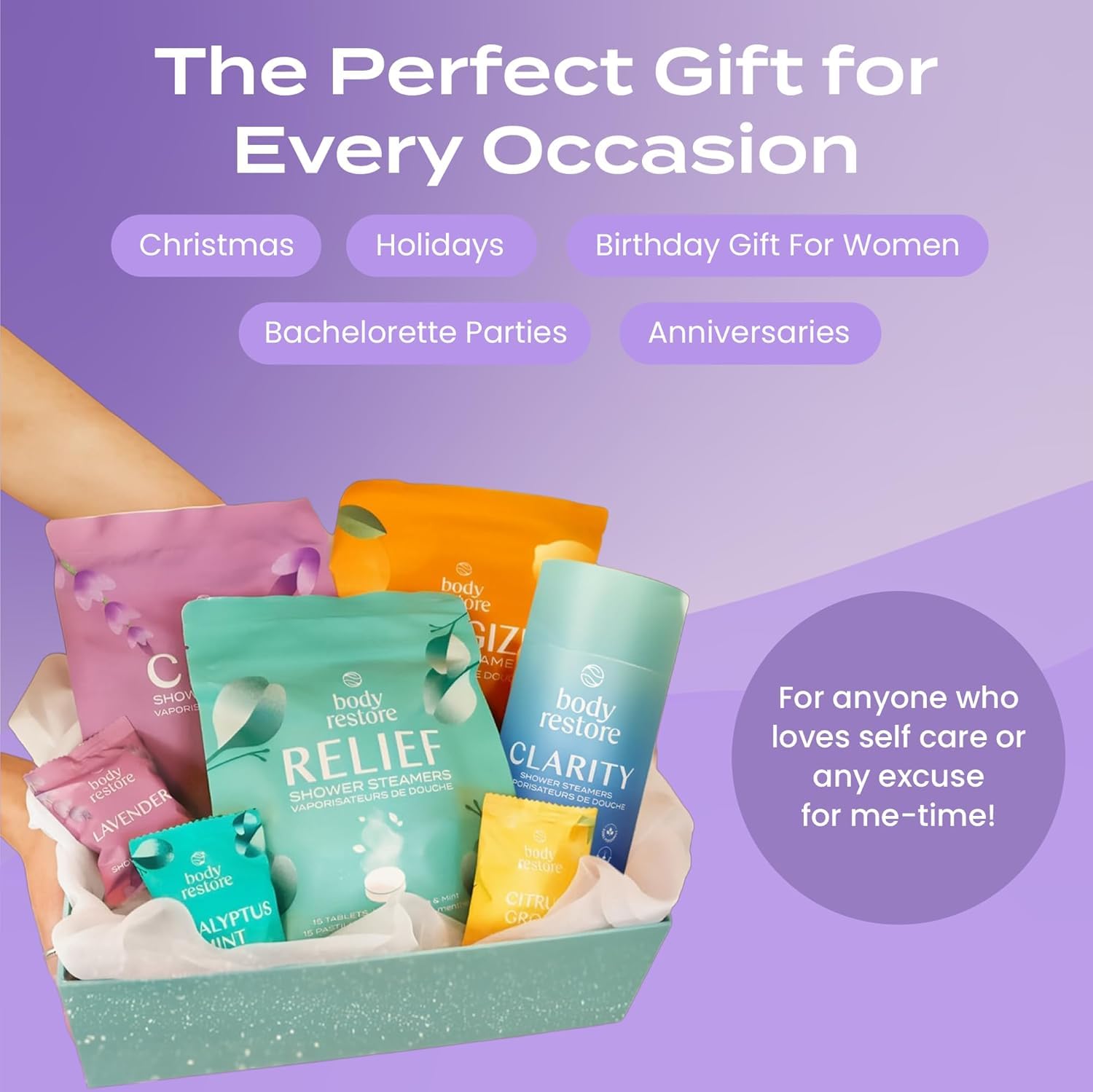 Premium self-care gift box of Body Restore relaxation tablets for women and men