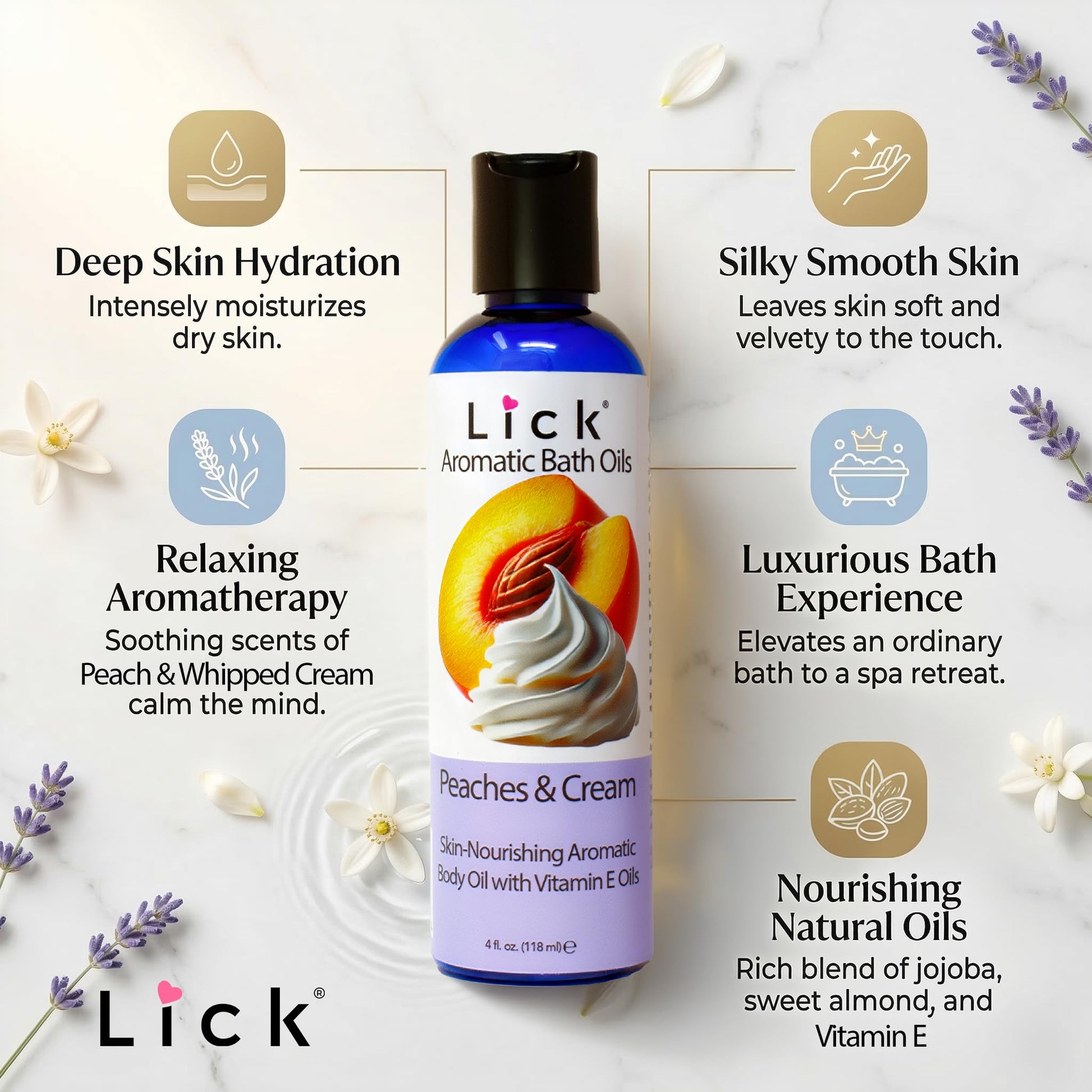 Close up of the moisturizing bath oil bottle displaying its professional packaging from Houston Texas.