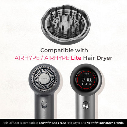 TYMO curly hair diffuser attachment showcasing three hundred sixty degree rotation capability