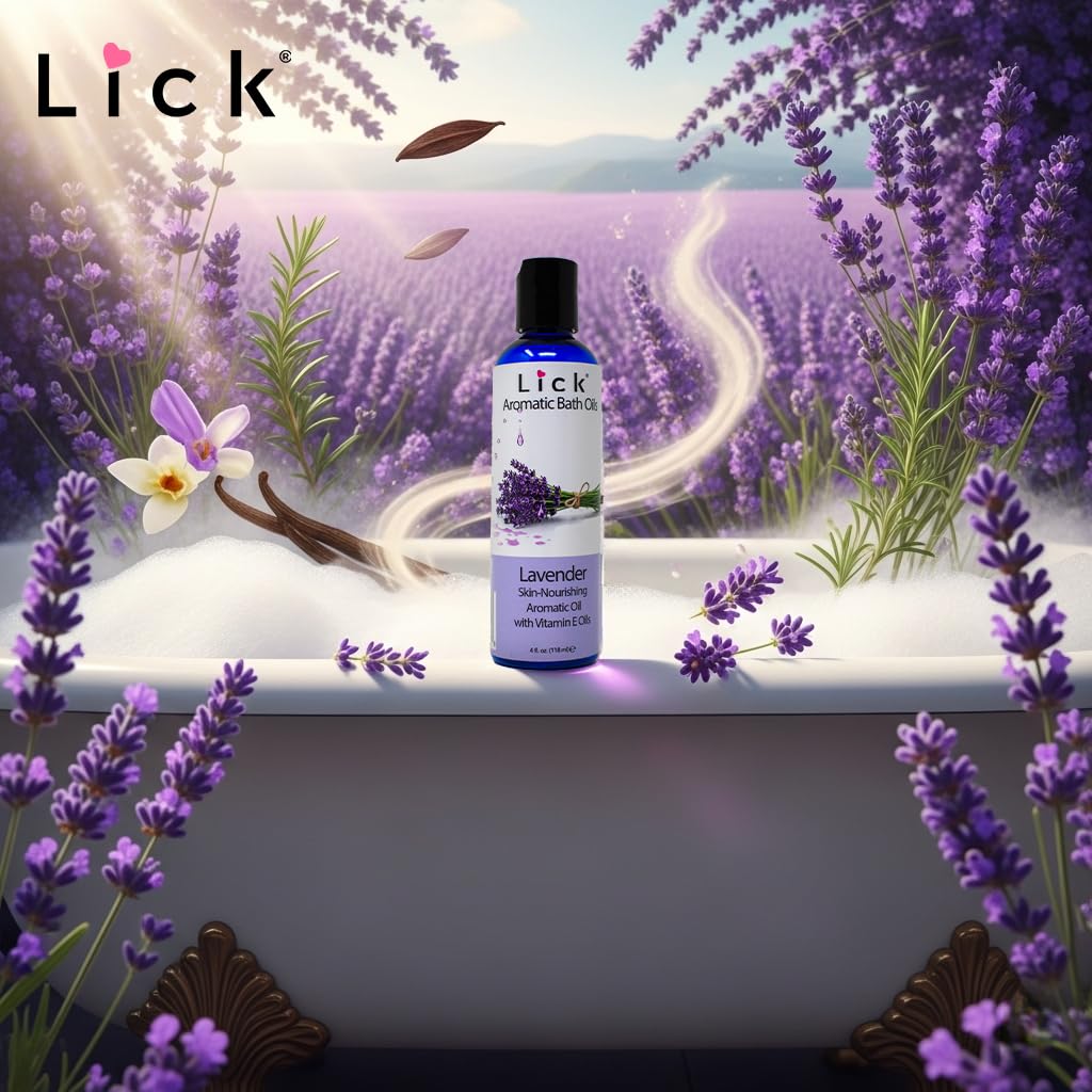Lick calming relaxation soak bottle showing size and branding