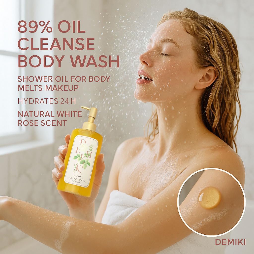 Demiki moisturizing bath oil cleanser bottle with pump dispenser