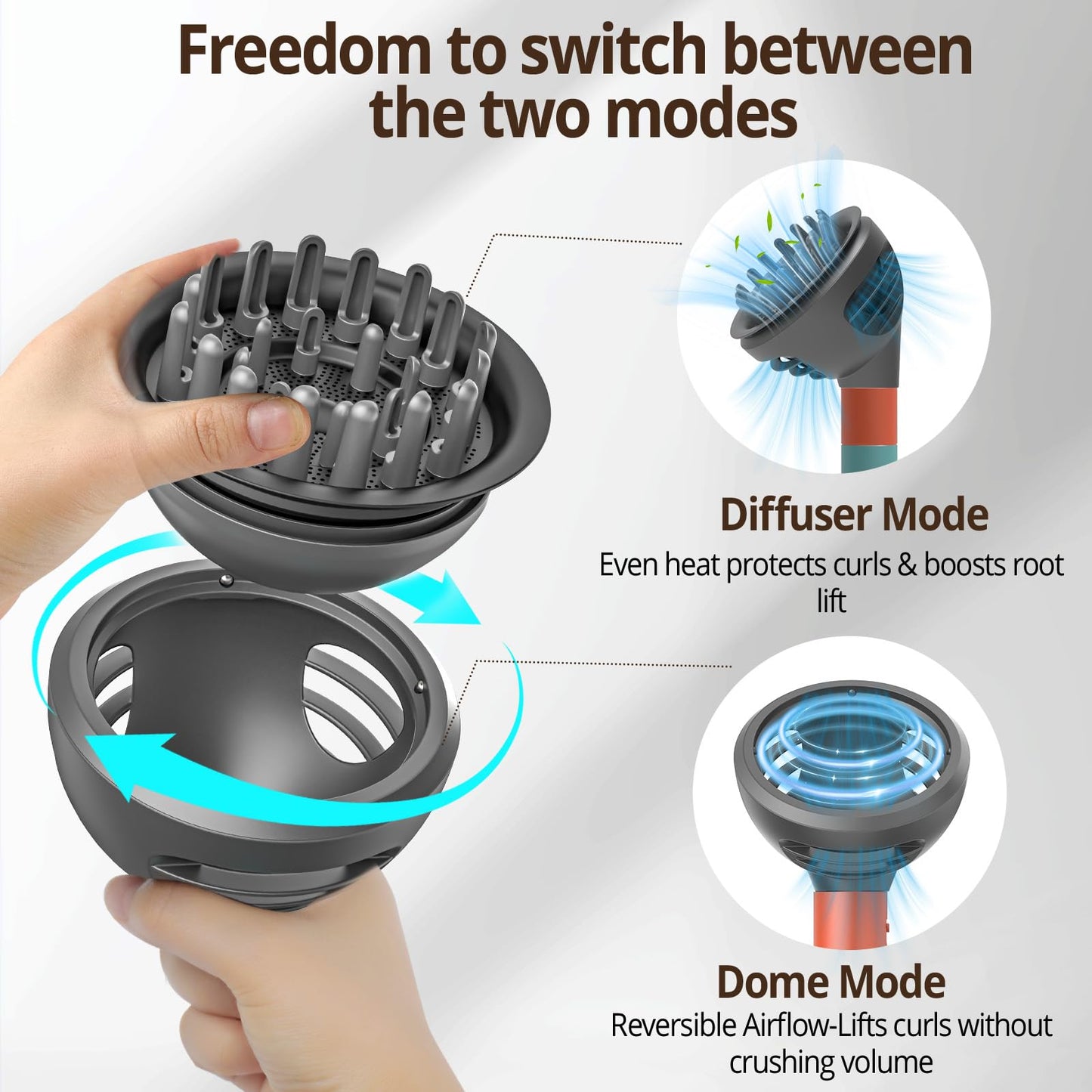 Grey heat resistant nylon fiber diffuser attachment for curly hair styling