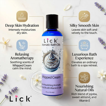 Lick Relaxing Dessert Soak 4 Fluid Ounces displaying USA imported luxury packaging