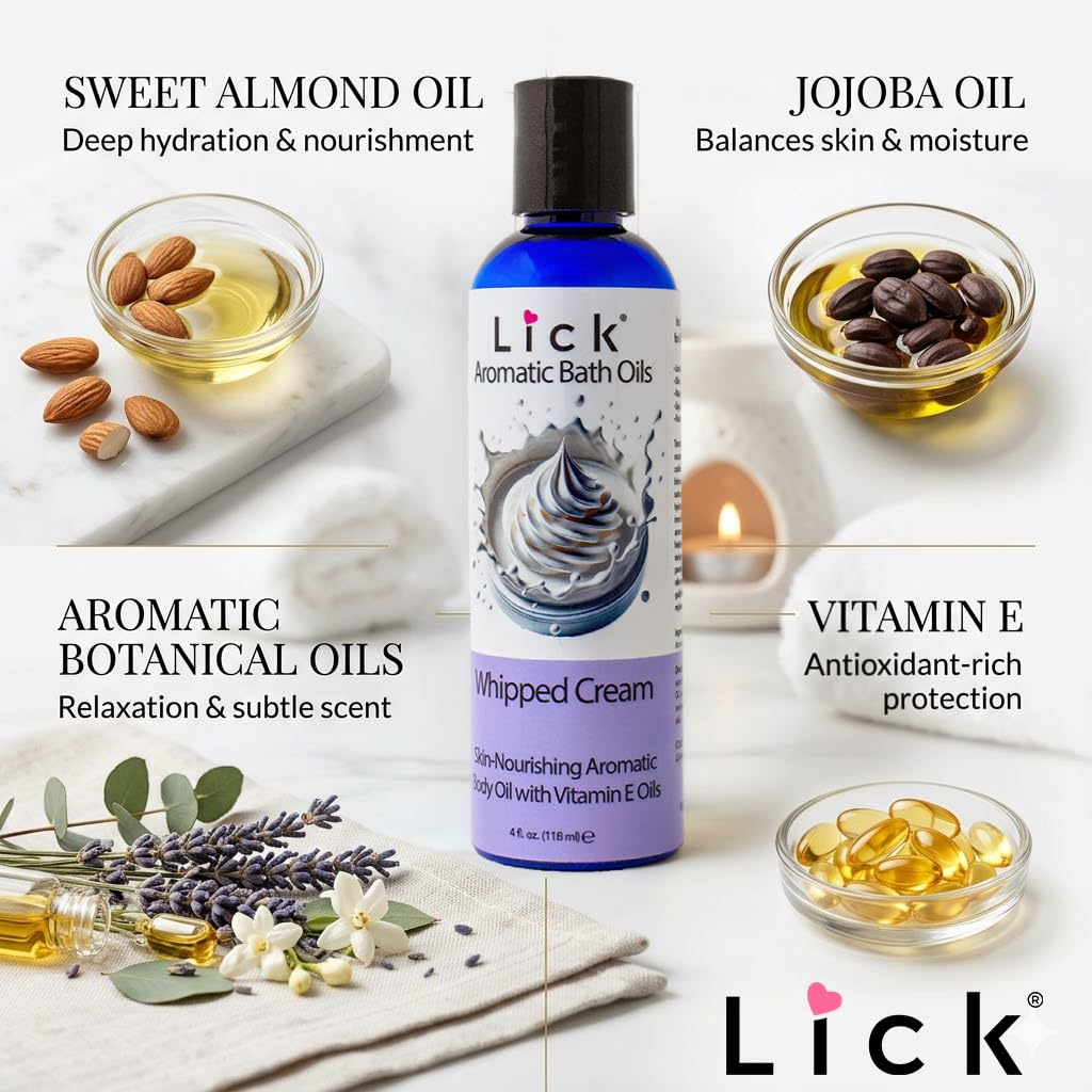 Authentic Lick dessert themed aromatic body oil showing back label directions