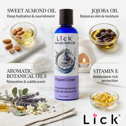 Authentic Lick dessert themed aromatic body oil showing back label directions
