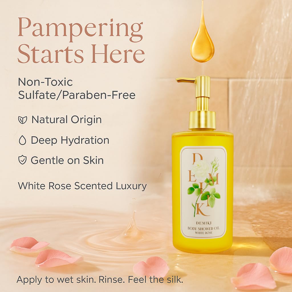 Luxury Japanese style shower oil packaging by Demiki beauty