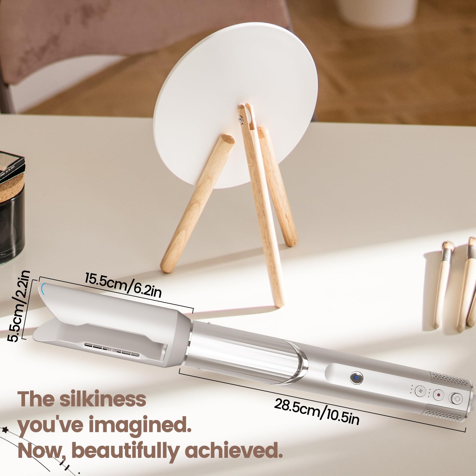 Sleek grey and white hair straightener component for salon quality styling