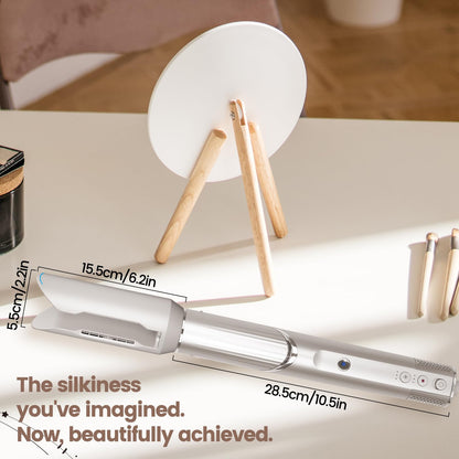 Sleek grey and white hair straightener component for salon quality styling