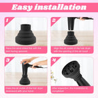 Universal silicone blow dryer diffuser attachment shown from the flexible nozzle base angle