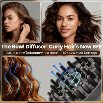 Side profile of the heat resistant lightweight diffuser attachment for curly hair styling.