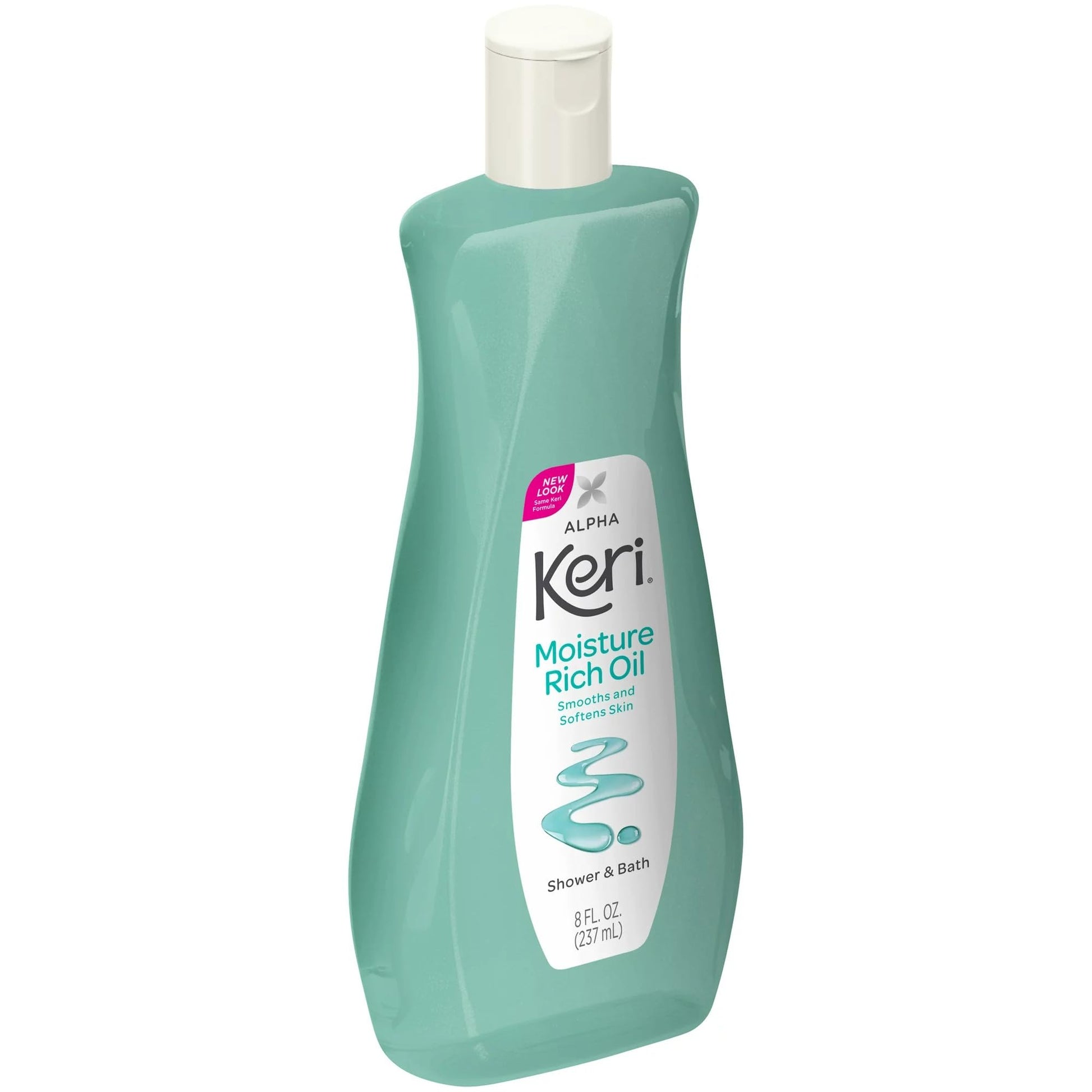 Dermatologist trusted Keri body oil bottle ideal for intense shower moisturizing routines