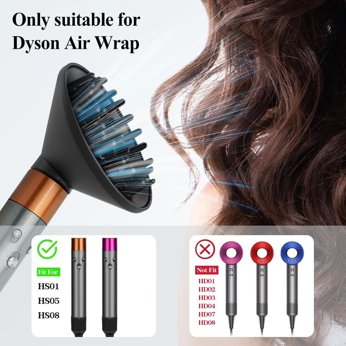 Volumizing hair dryer nozzle attachment showcasing root-lifting prong placement.