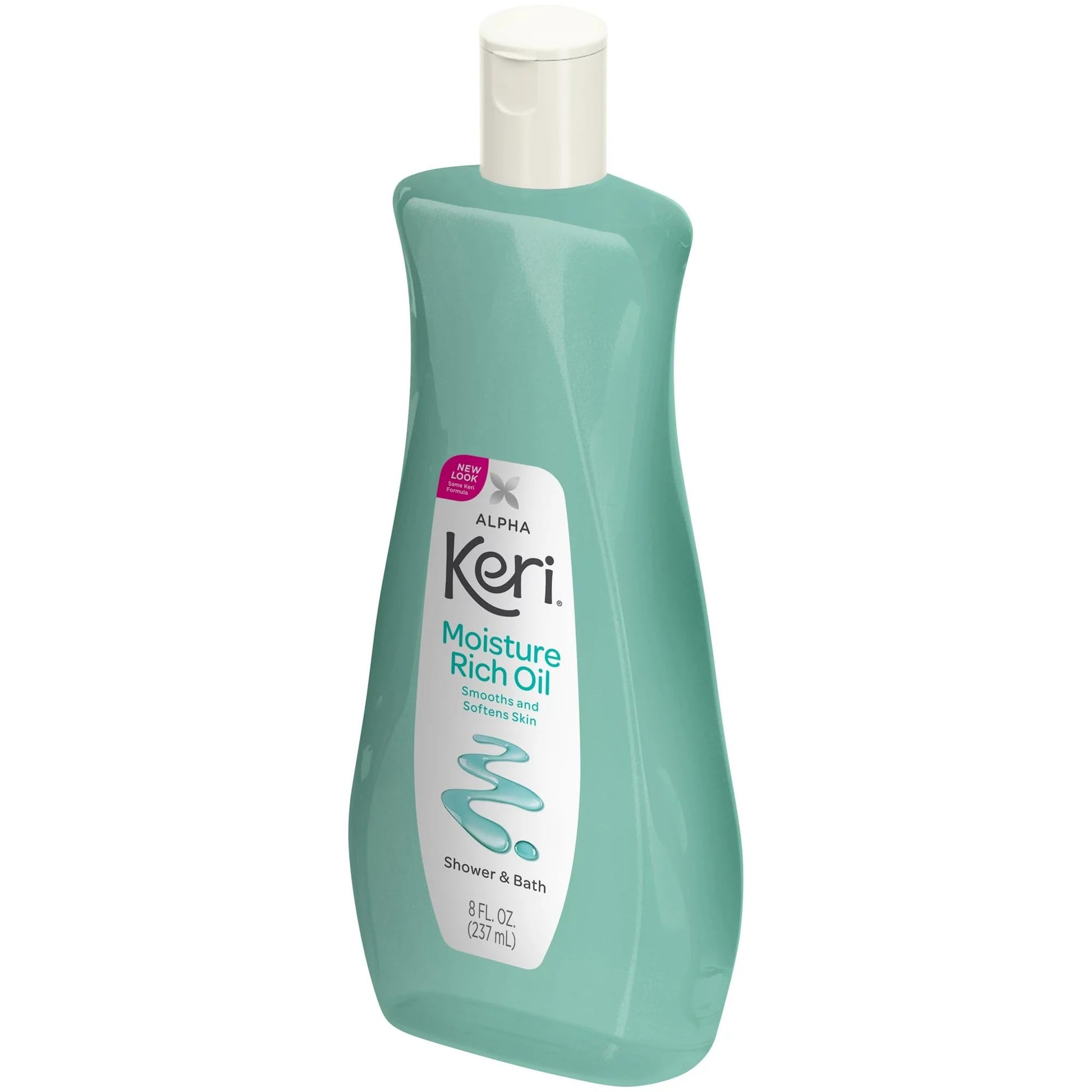 Keri Alpha moisture rich shower oil pack on a clean background showing complete product design