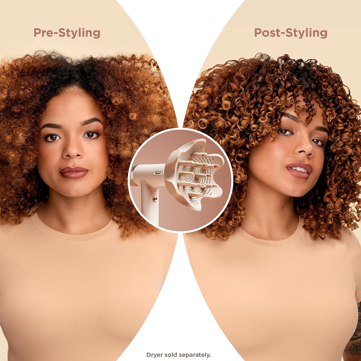 Side profile of the authentic Shark curly hair diffuser attachment showing the connection base
