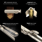 Sazika third party hot plate free straightening tool demonstrating the forty five degree angled airflow path
