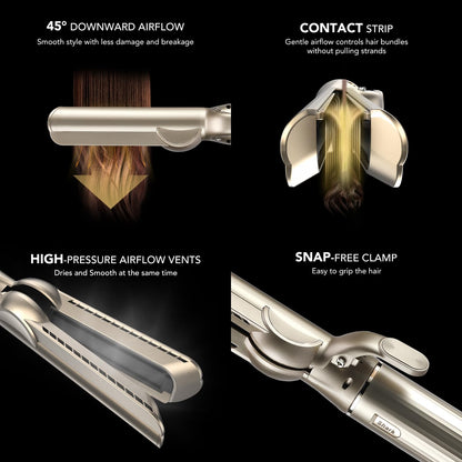 Sazika third party hot plate free straightening tool demonstrating the forty five degree angled airflow path
