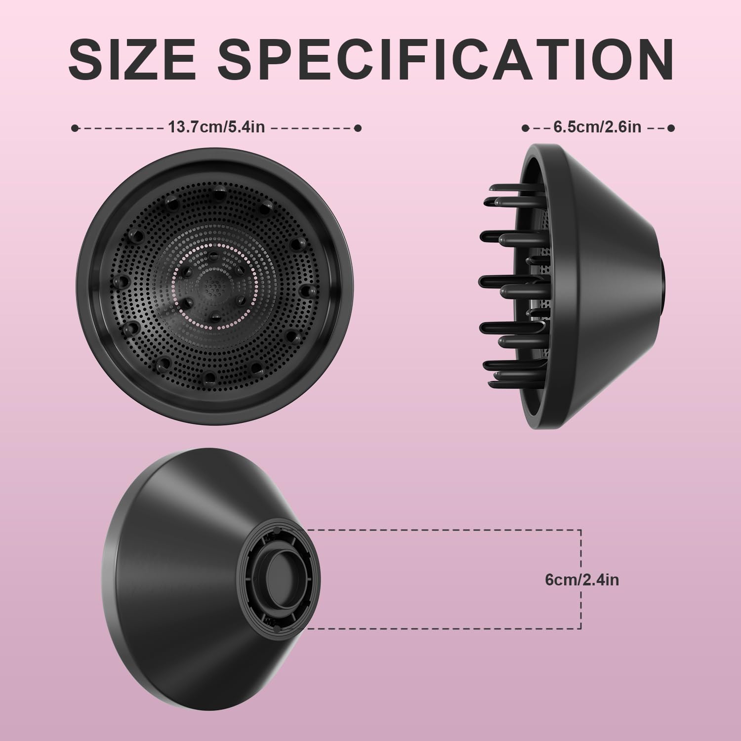 Side angle view of the black plastic magnetic hair diffuser highlighting the rotating attachment ring