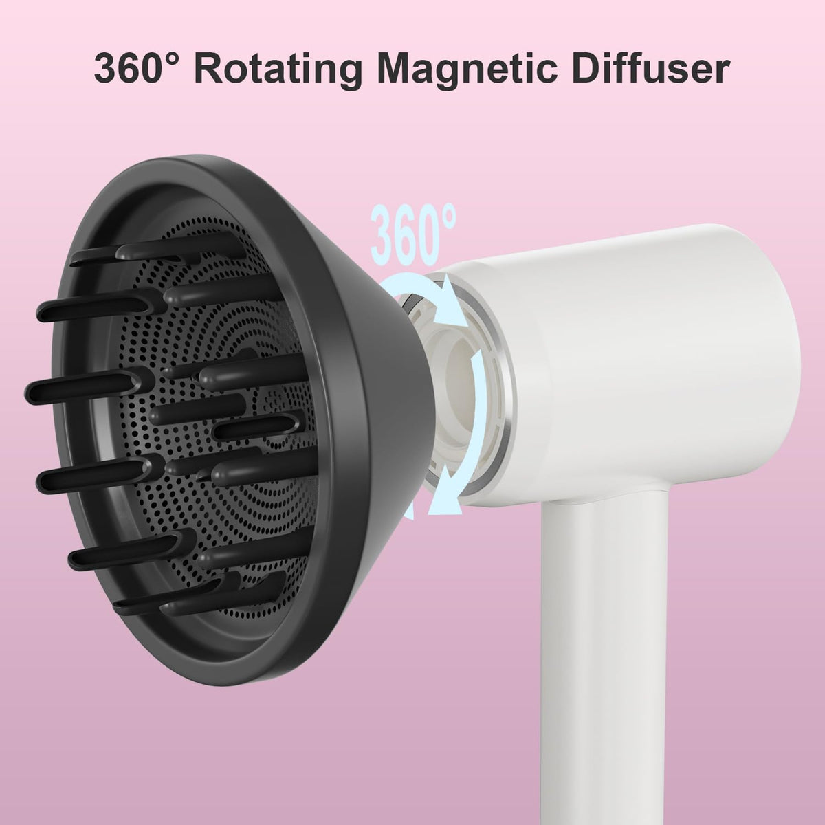 Back view of the eco friendly salon quality hair dryer diffuser attachment displaying compatibility specifications
