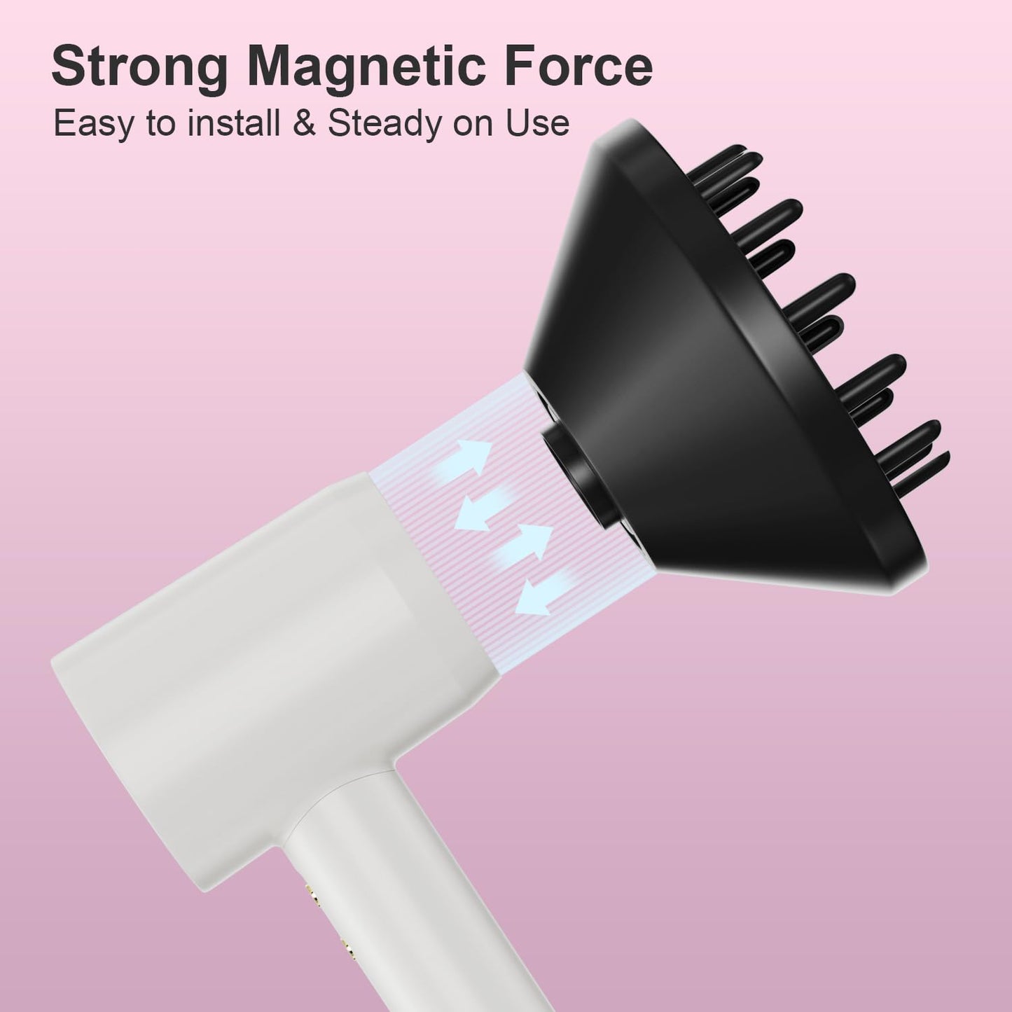 Product display of the Hair Trends magnetic curl styling attachment showing full three hundred and sixty degree rotation capabilities