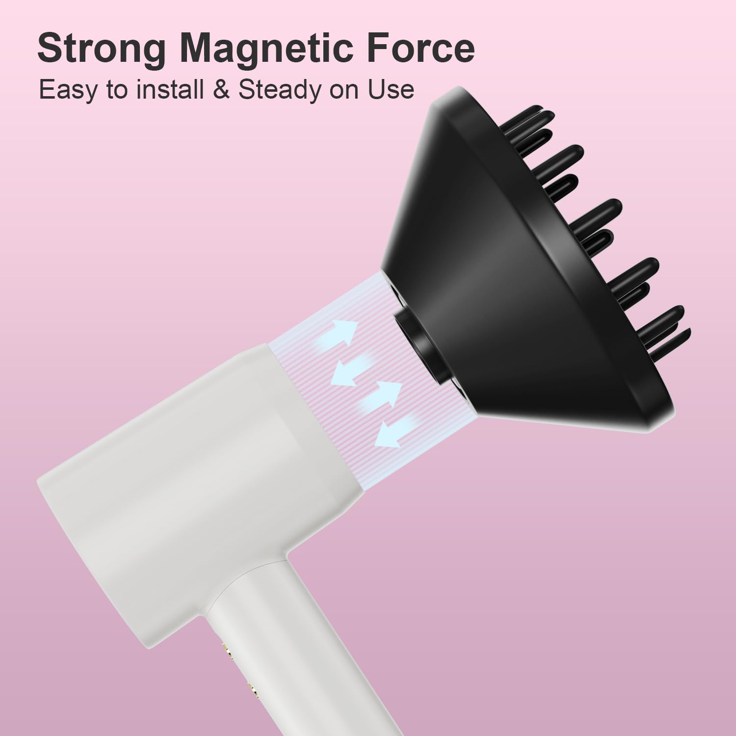 Product display of the Hair Trends magnetic curl styling attachment showing full three hundred and sixty degree rotation capabilities