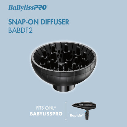 Rear view of the BaBylissPRO snap-on accessory showing the specific nozzle connector for Rapido and Brava dryers.