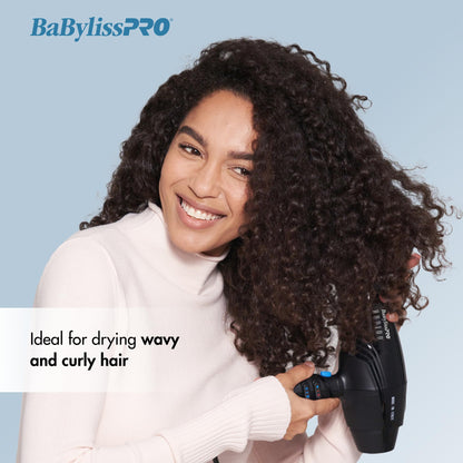 An analytical view illustrating how the firm plastic fingers of the BaBylissPRO diffuser lift and separate hair.