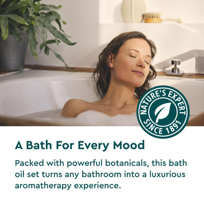 Close-up of the concentrated relaxation and muscle relief bath oil labels