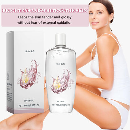 Two bottles of imported moisturizing body oil placed side by side highlighting the liquid texture.
