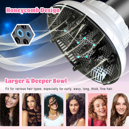 Anhorts hair dryer diffuser side view demonstrating how it securely clamps onto a styling tool nozzle.