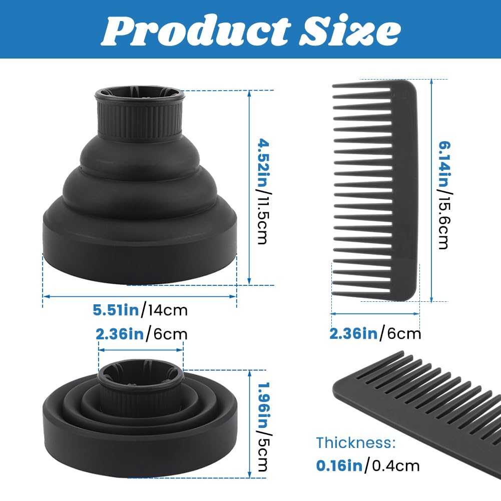 Universal folding hair diffuser with comb attachment for thick wavy hair