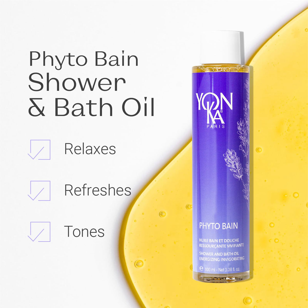 Yon-Ka Paris relaxing shower oil bottle packaging details
