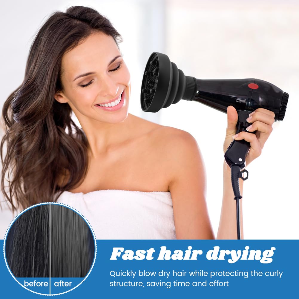 Black silicone universal hair diffuser showing integrated prongs and styling comb