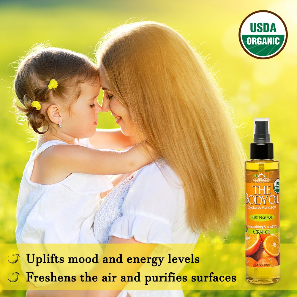 US Organic paraben free hydration body oil showing five fluid ounces size
