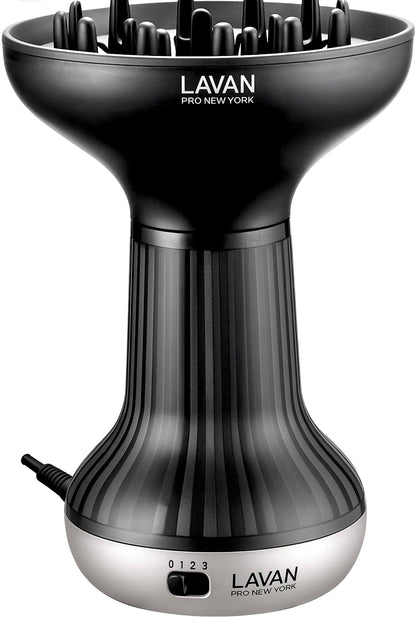 Close up view of the wide deep diffuser bowl attachment for defining natural curls.