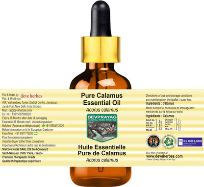 Lightweight non greasy calamus essential oil packaging showing extraction details