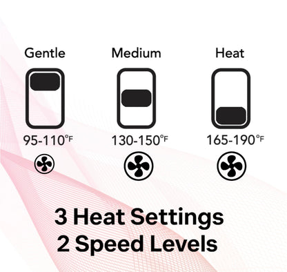 Ergonomic handle and heat speed control switches on the imported silver blow dryer.