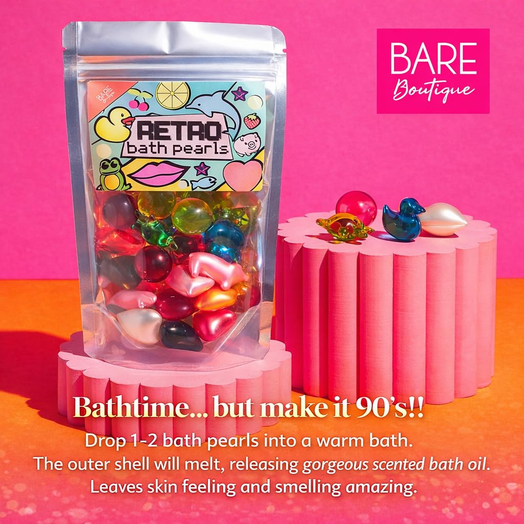 Bare Boutique 90s nostalgia bath oil pearls dissolving in warm water