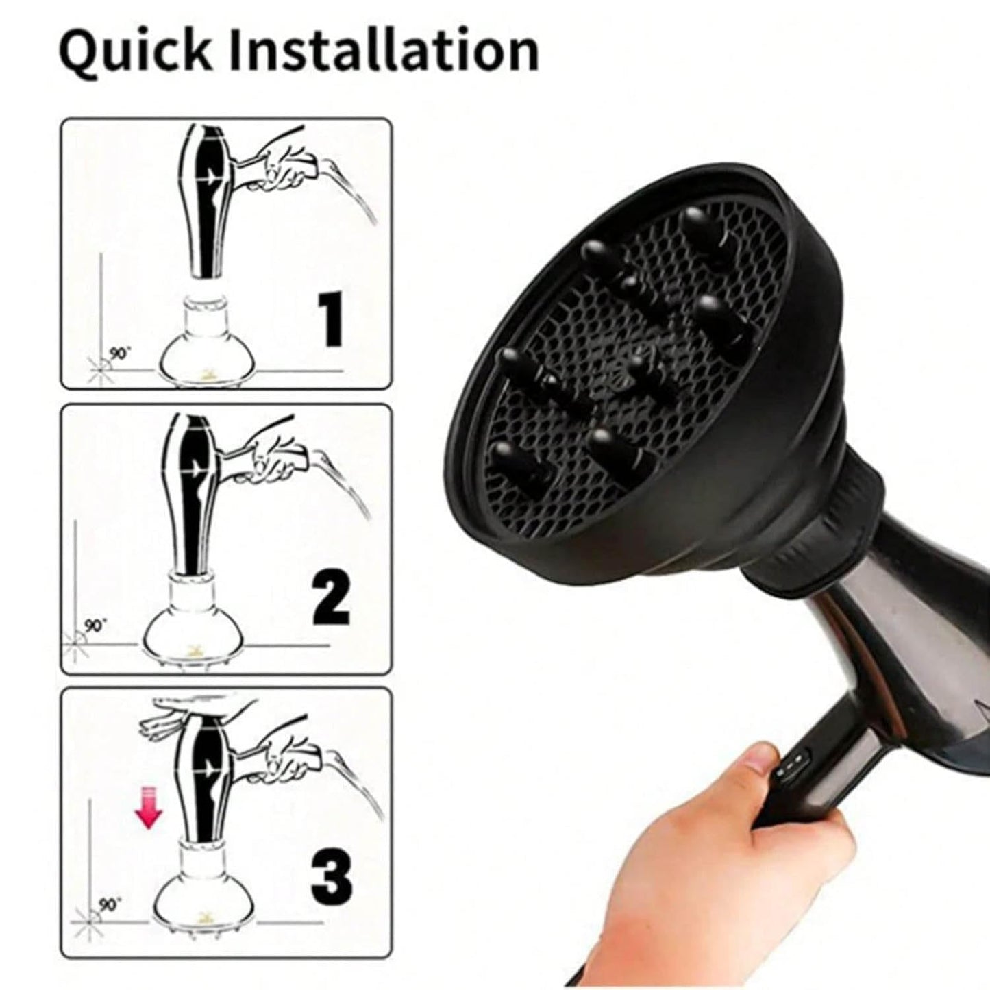 Salon grade curly hair diffuser cap demonstrating flexible silicone material stretch