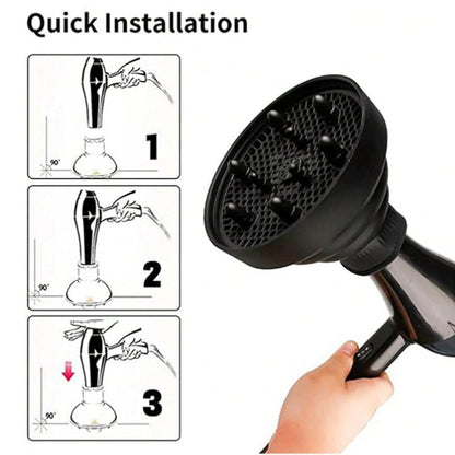 Salon grade curly hair diffuser cap demonstrating flexible silicone material stretch