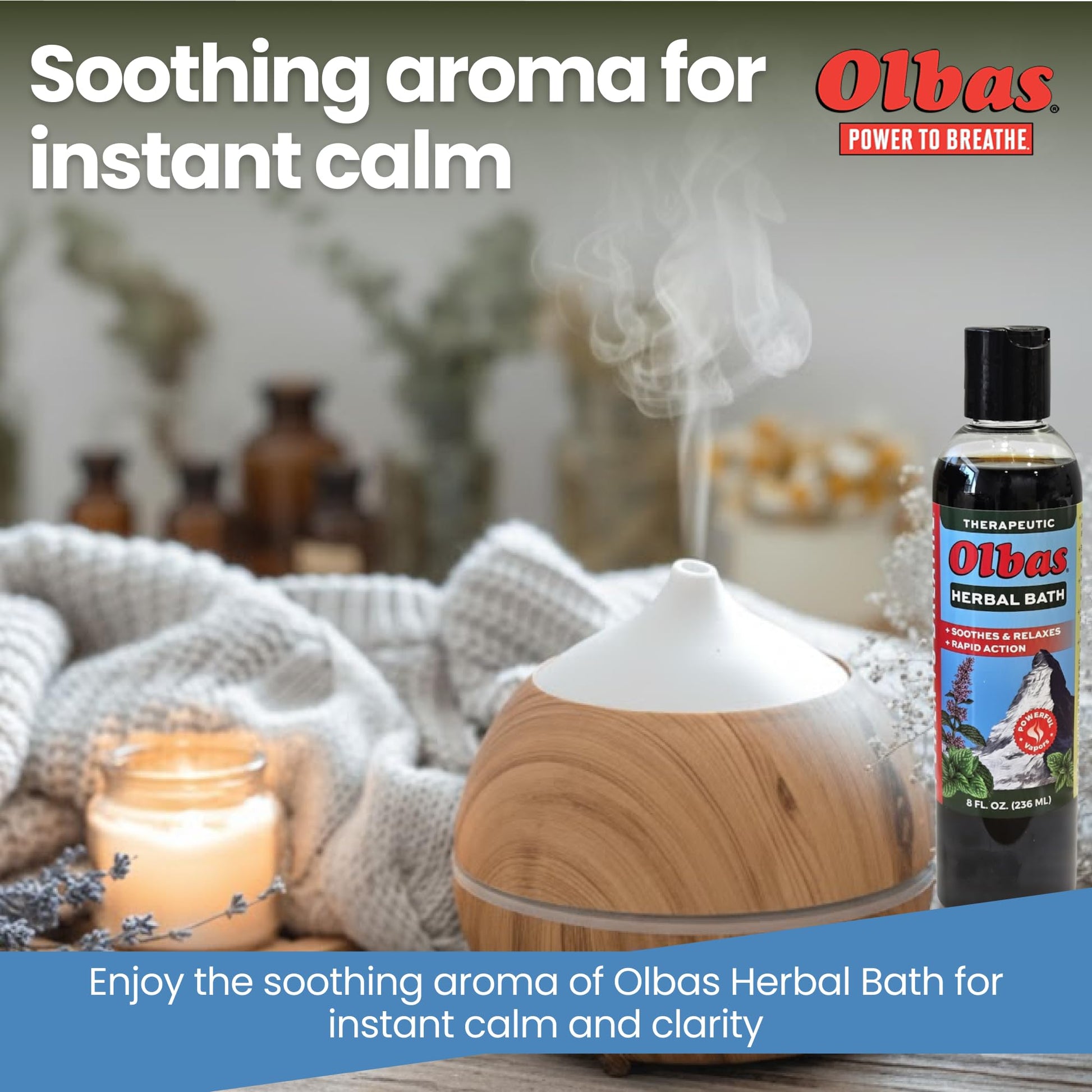 Olbas brand therapeutic body wash and muscle relief package contents for home spa relaxation.