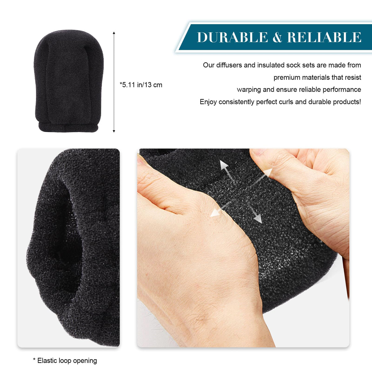 V TOWER generic hair dryer sock attachment demonstrating even airflow distribution for curly styling.