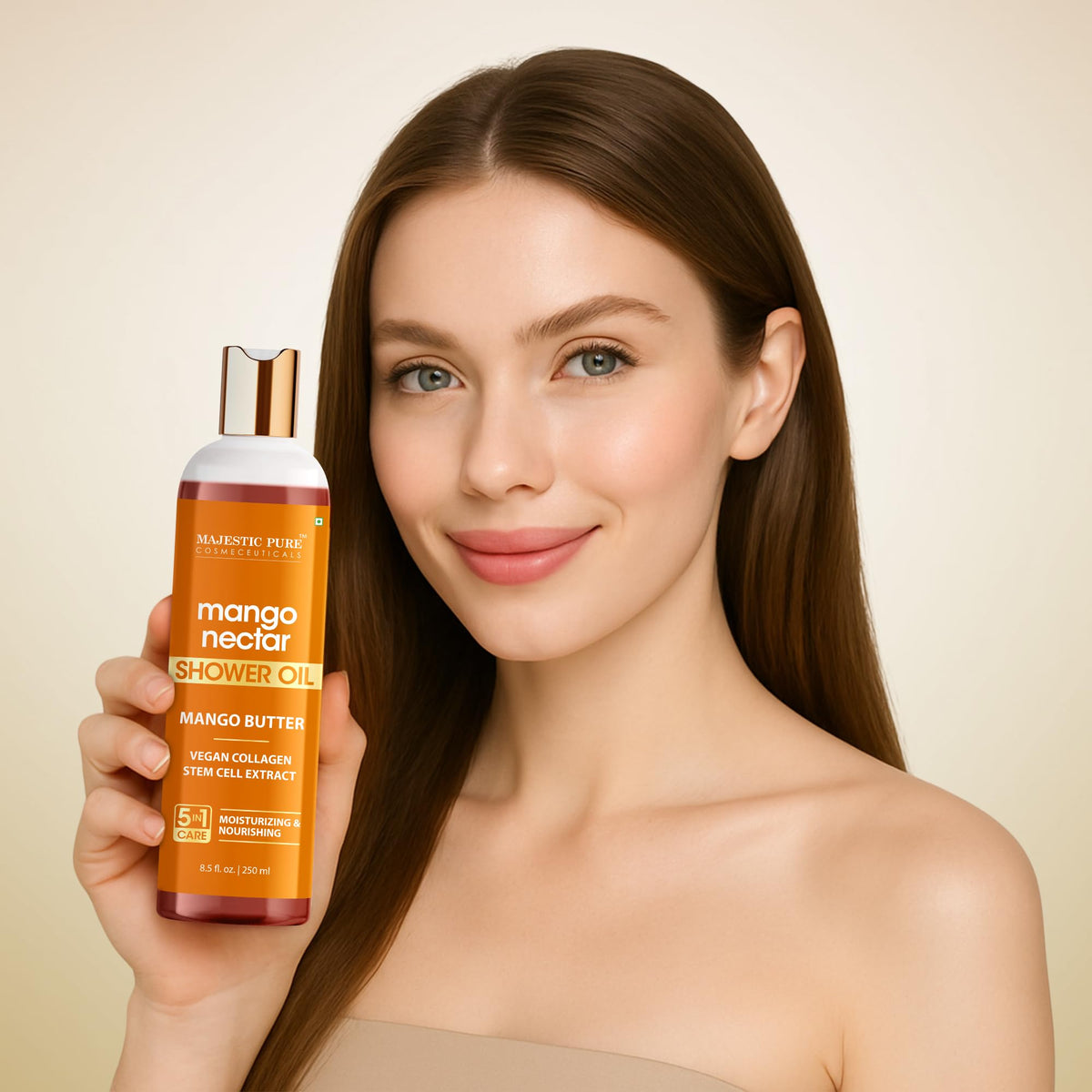 Majestic Pure Mango Nectar Shower Oil cap and pump detail
