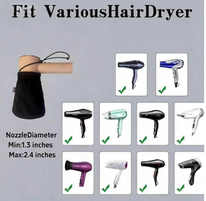 Liuweihui heat resistant fabric hair diffuser attached to a standard black salon blow dryer nozzle