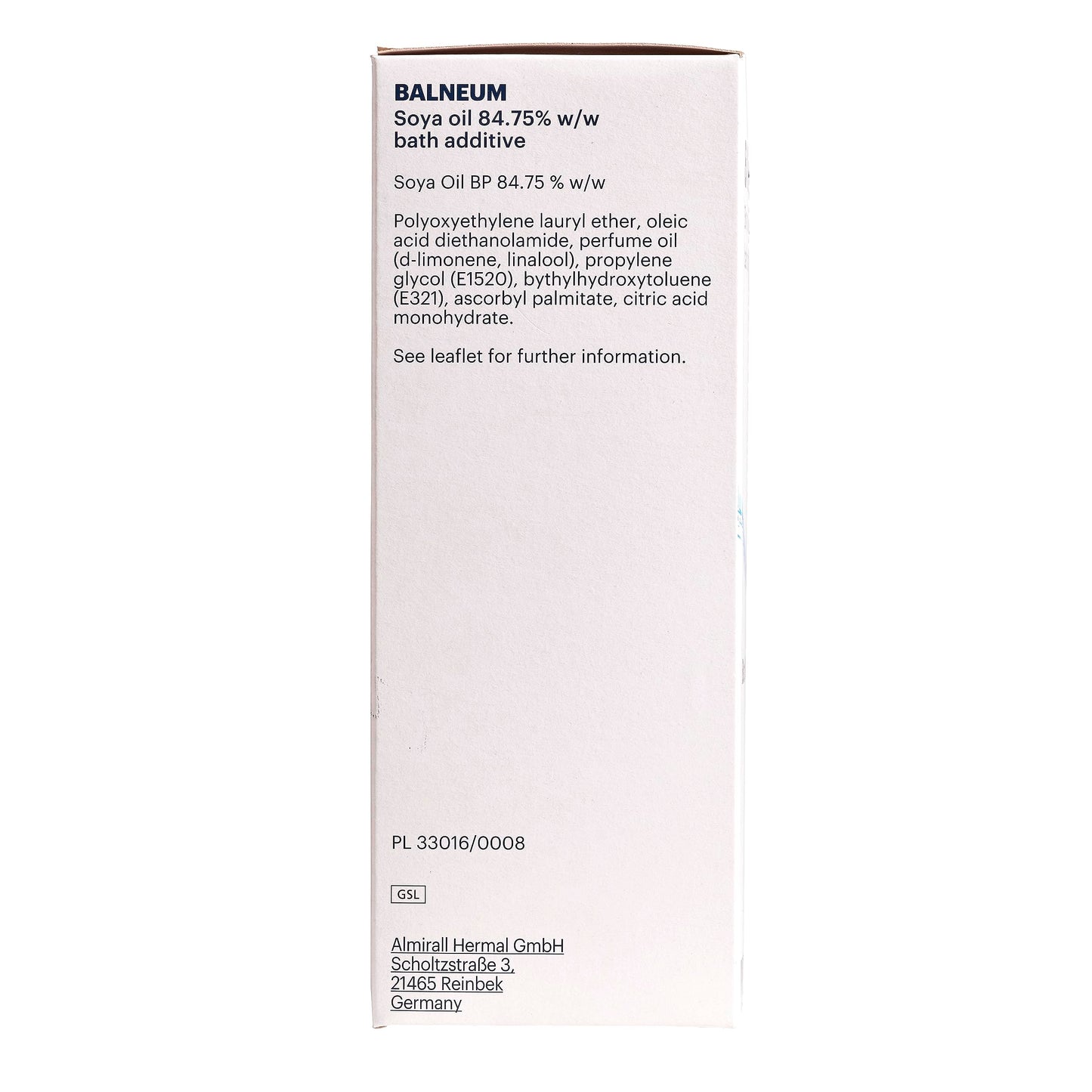 Balneum protective emollient bath oil bottle for dry skin disorders